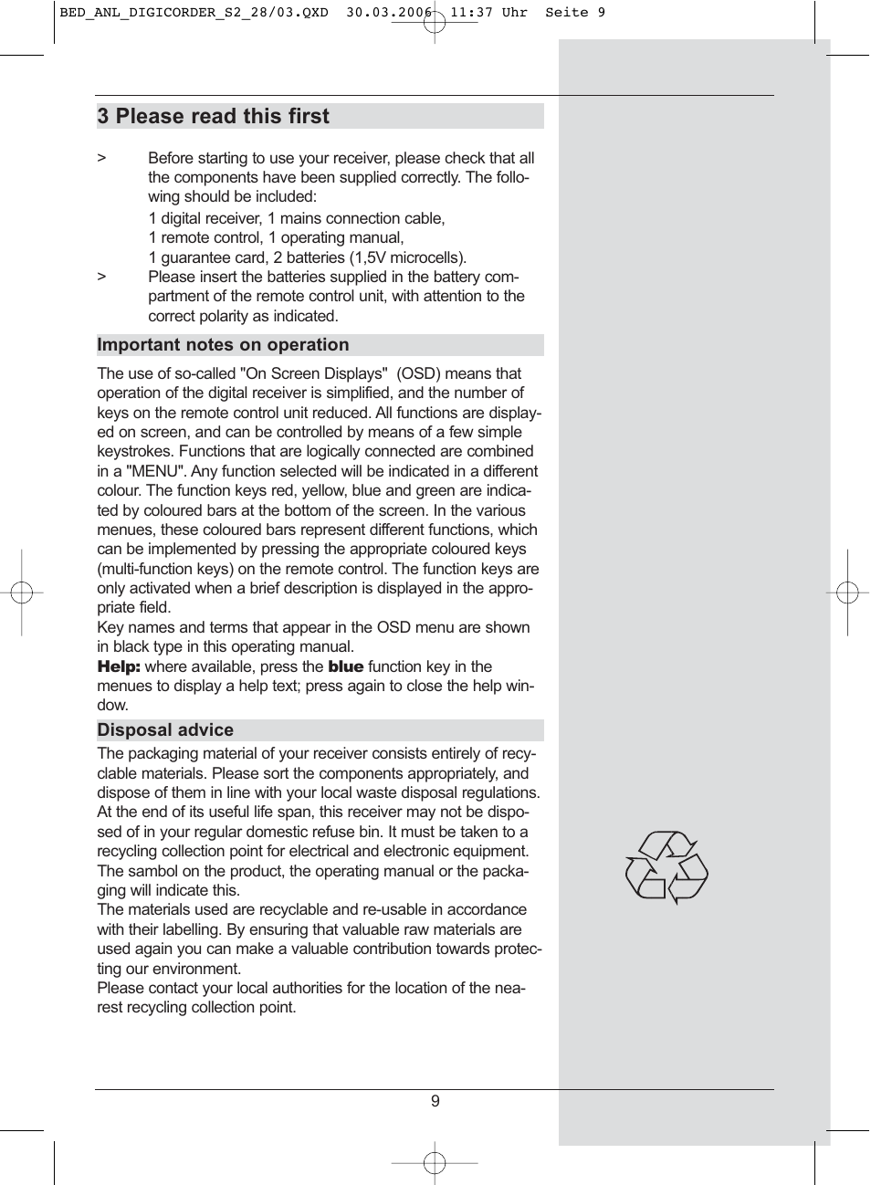 3 please read this first | TechniSat DigiCorder S2 User Manual | Page 9 / 112