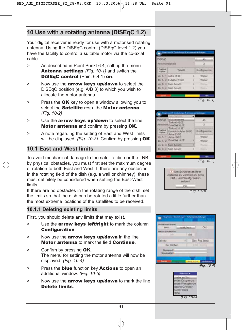 10 use with a rotating antenna (diseqc 1.2), 1 east and west limits | TechniSat DigiCorder S2 User Manual | Page 91 / 112