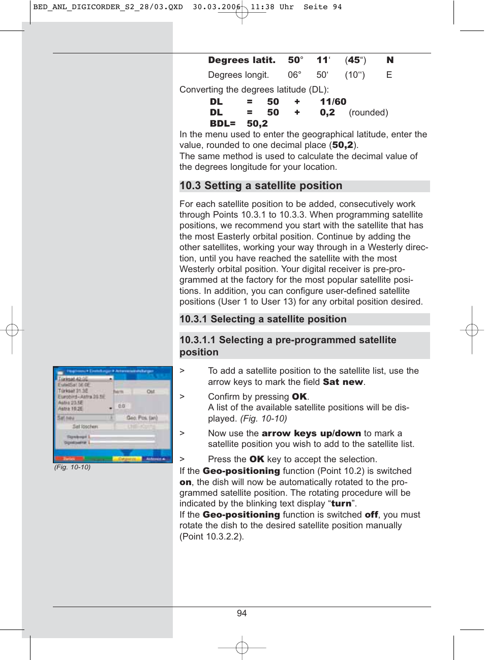 3 setting a satellite position | TechniSat DigiCorder S2 User Manual | Page 94 / 112