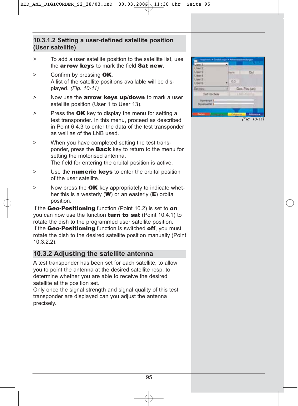 2 adjusting the satellite antenna | TechniSat DigiCorder S2 User Manual | Page 95 / 112