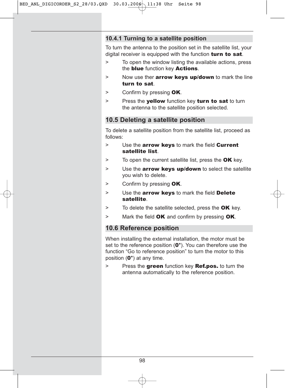 5 deleting a satellite position, 6 reference position | TechniSat DigiCorder S2 User Manual | Page 98 / 112