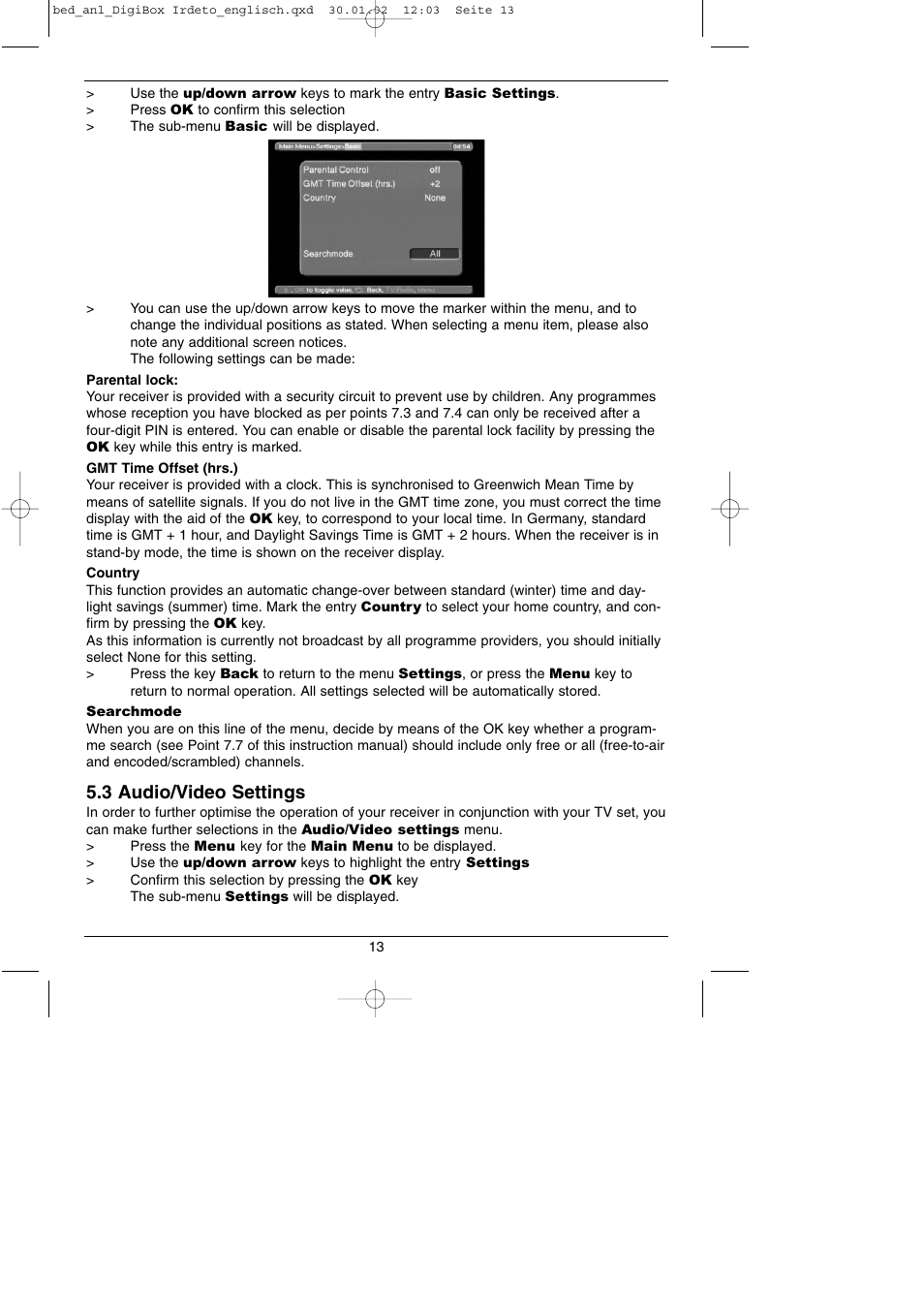 3 audio/video settings | TechniSat DigiBox IRDETO Integrated IRDETO User Manual | Page 13 / 46
