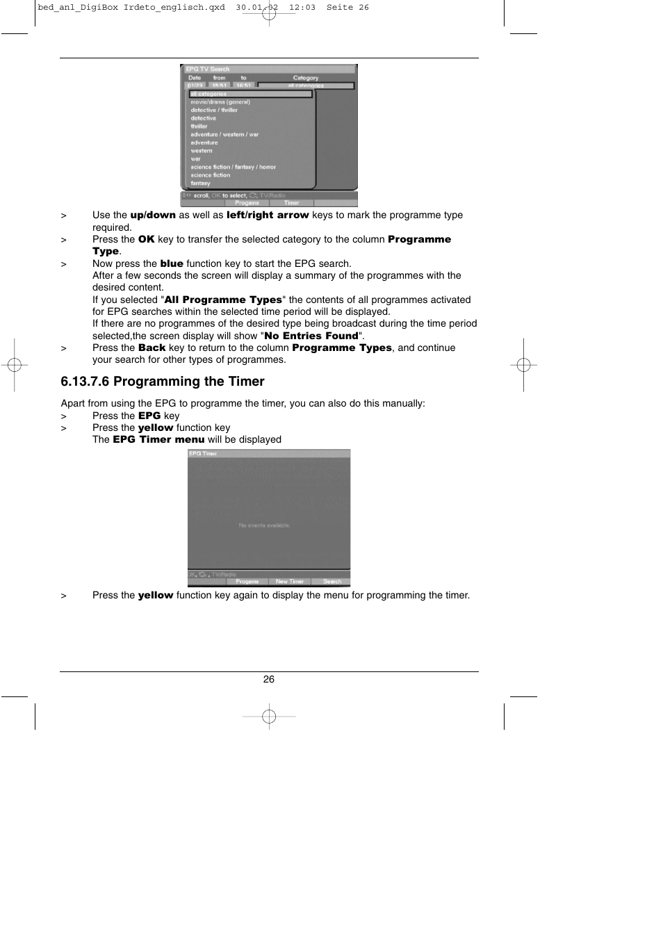 6 programming the timer | TechniSat DigiBox IRDETO Integrated IRDETO User Manual | Page 26 / 46