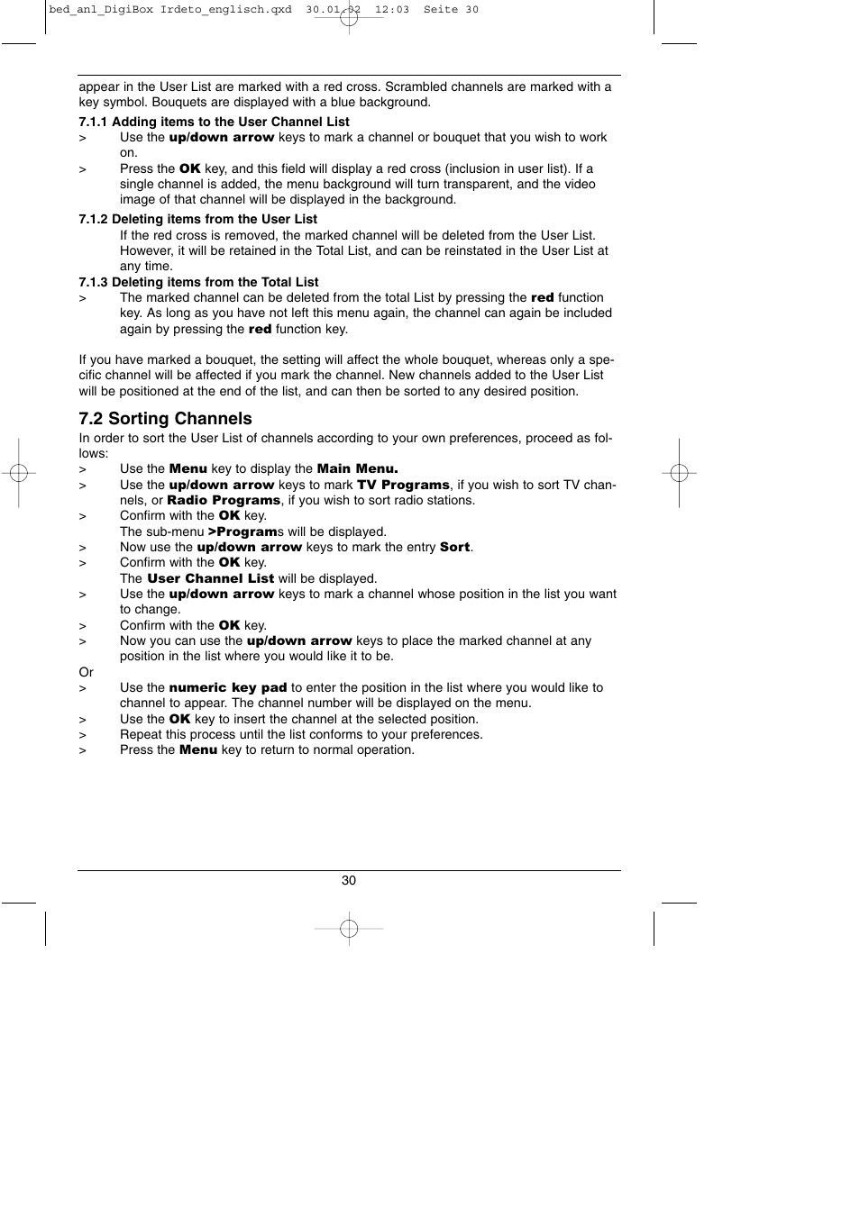 2 sorting channels | TechniSat DigiBox IRDETO Integrated IRDETO User Manual | Page 30 / 46
