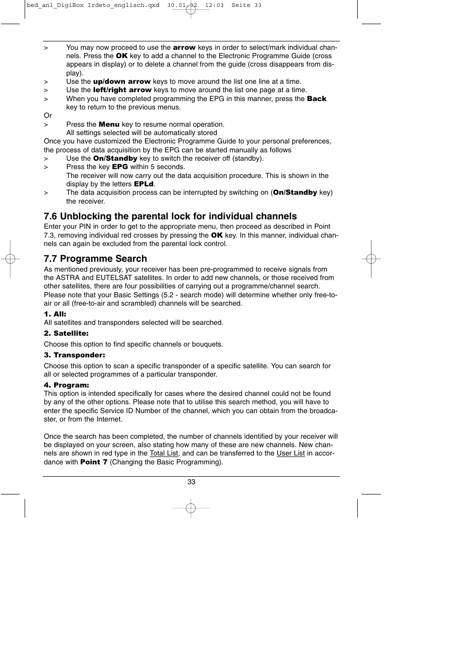 7 programme search | TechniSat DigiBox IRDETO Integrated IRDETO User Manual | Page 33 / 46
