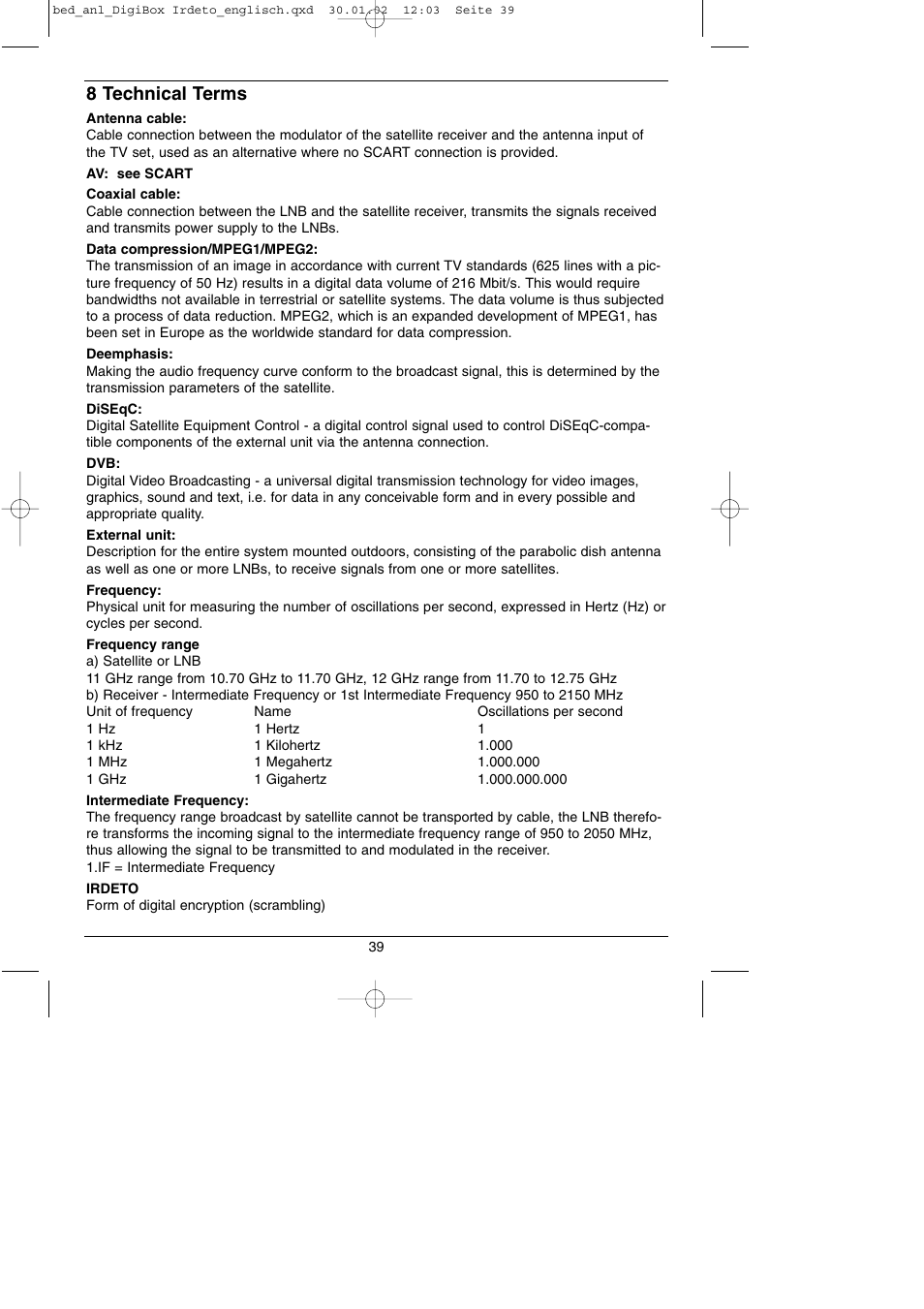 8 technical terms | TechniSat DigiBox IRDETO Integrated IRDETO User Manual | Page 39 / 46