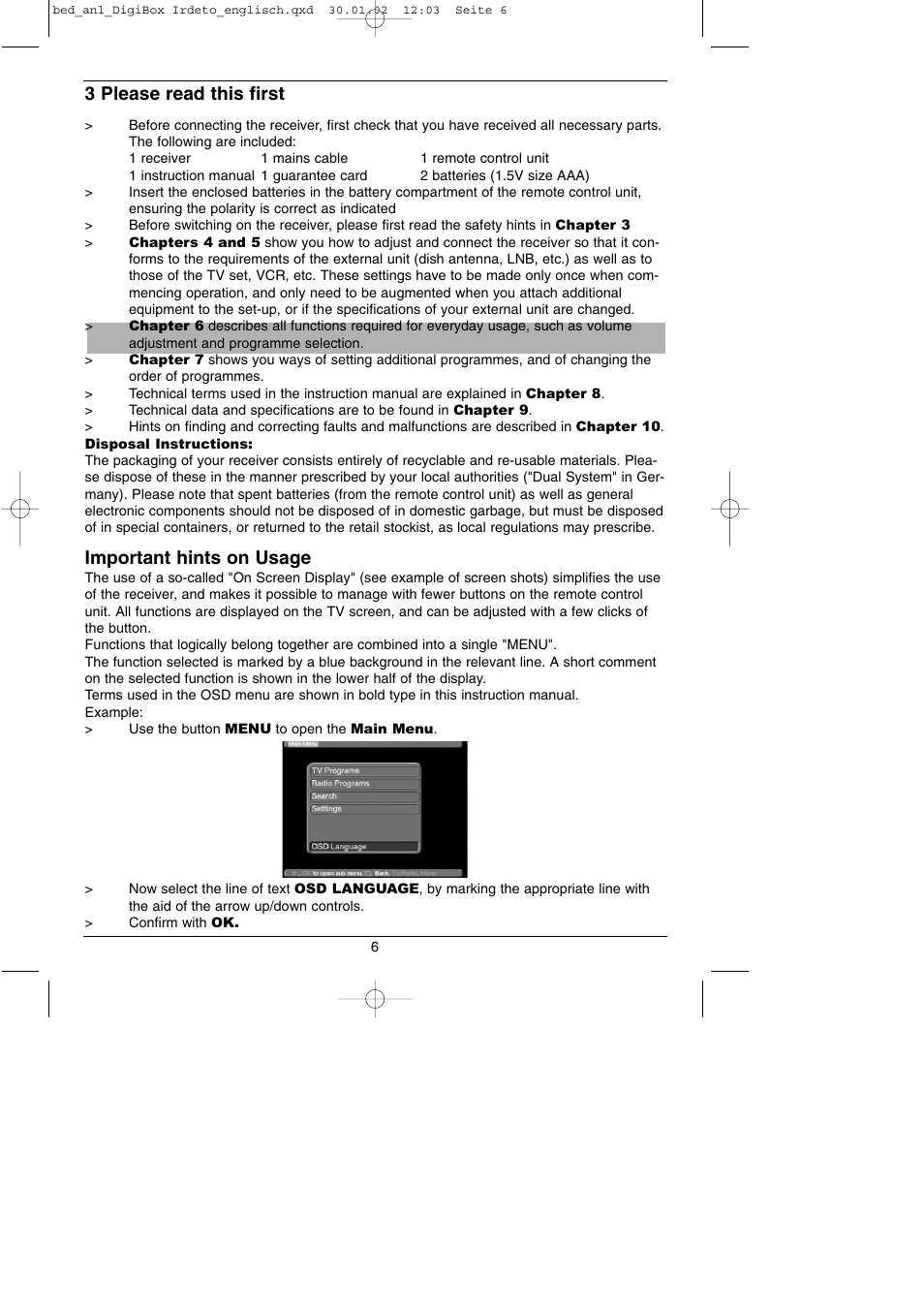 3 please read this first, Important hints on usage | TechniSat DigiBox IRDETO Integrated IRDETO User Manual | Page 6 / 46