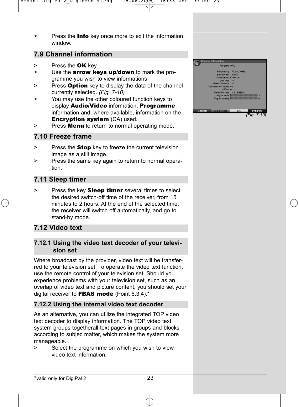 9 channel information, 10 freeze frame, 11 sleep timer | 12 video text | TechniSat DigiPal 2 User Manual | Page 23 / 54