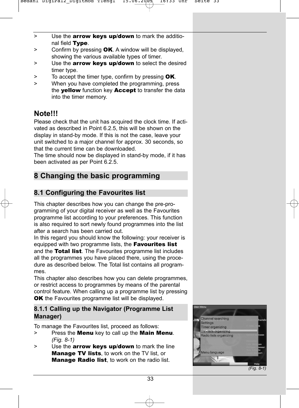 8 changing the basic programming, 1 configuring the favourites list | TechniSat DigiPal 2 User Manual | Page 33 / 54