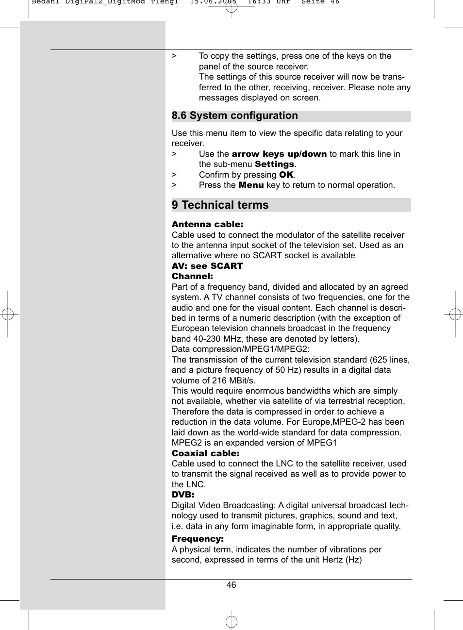 9 technical terms, 6 system configuration | TechniSat DigiPal 2 User Manual | Page 46 / 54