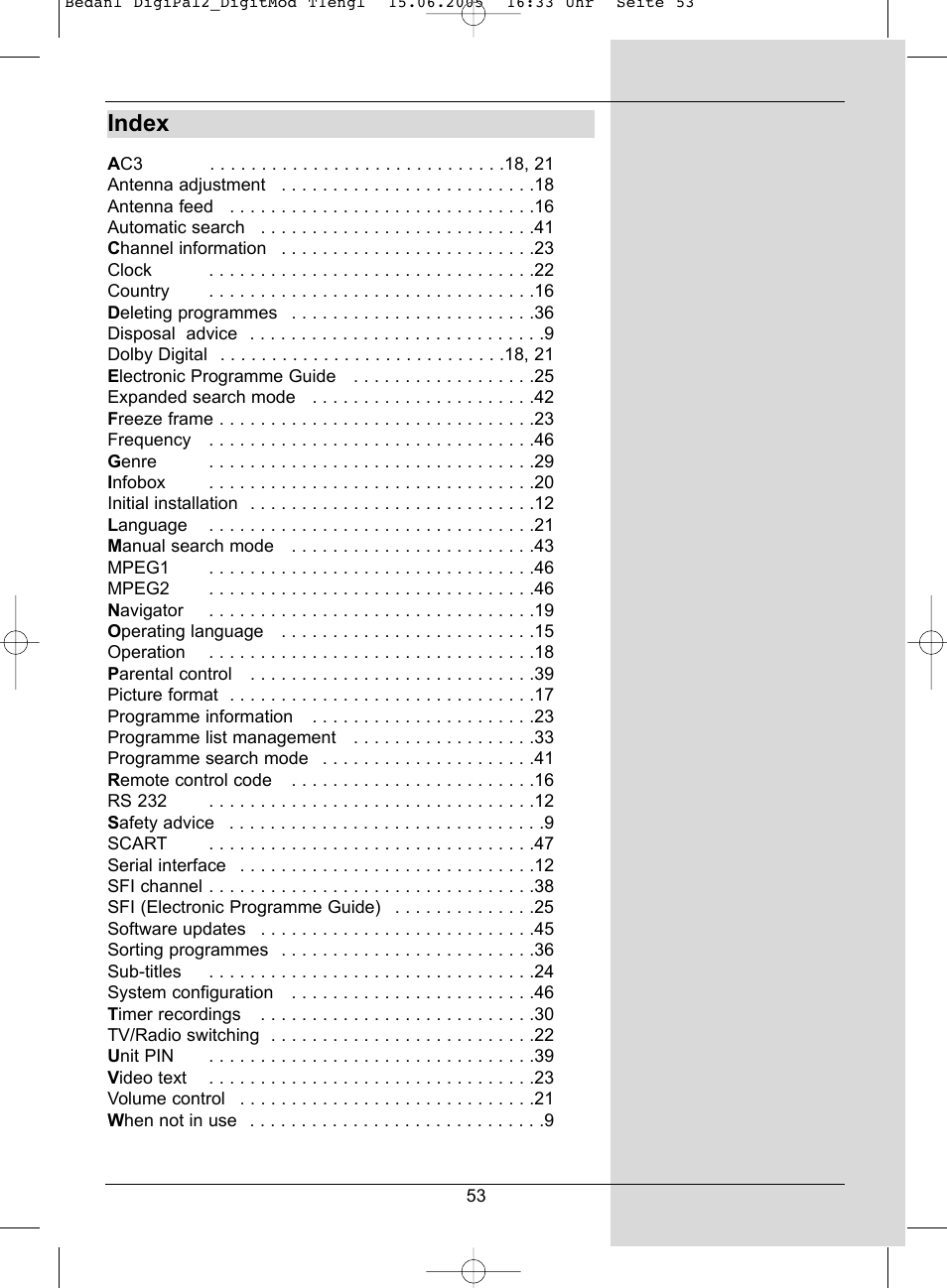Index | TechniSat DigiPal 2 User Manual | Page 53 / 54