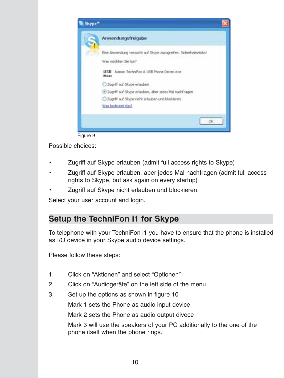 Setup the technifon i1 for skype | TechniSat i1 User Manual | Page 10 / 16