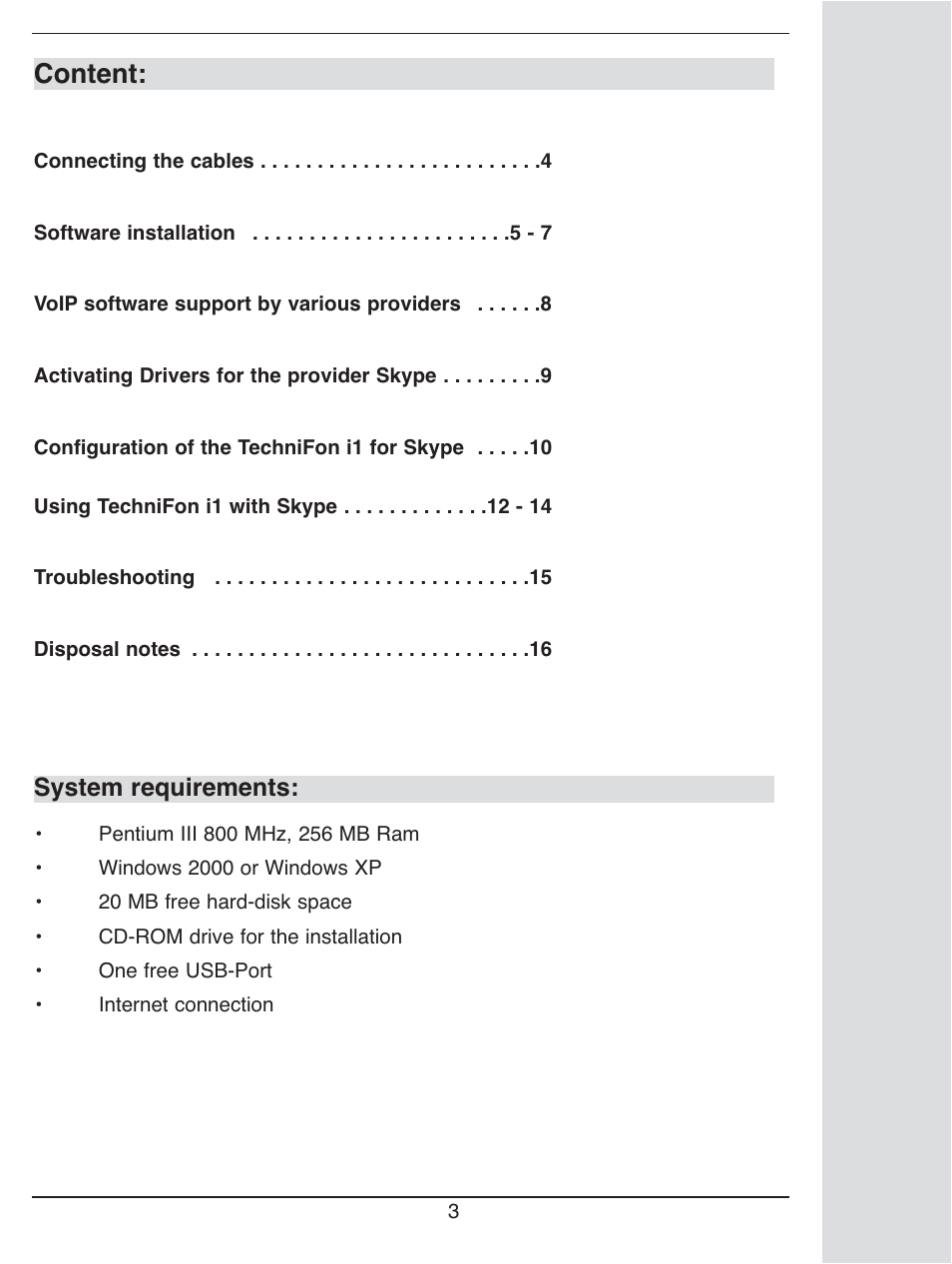 Content, System requirements | TechniSat i1 User Manual | Page 3 / 16