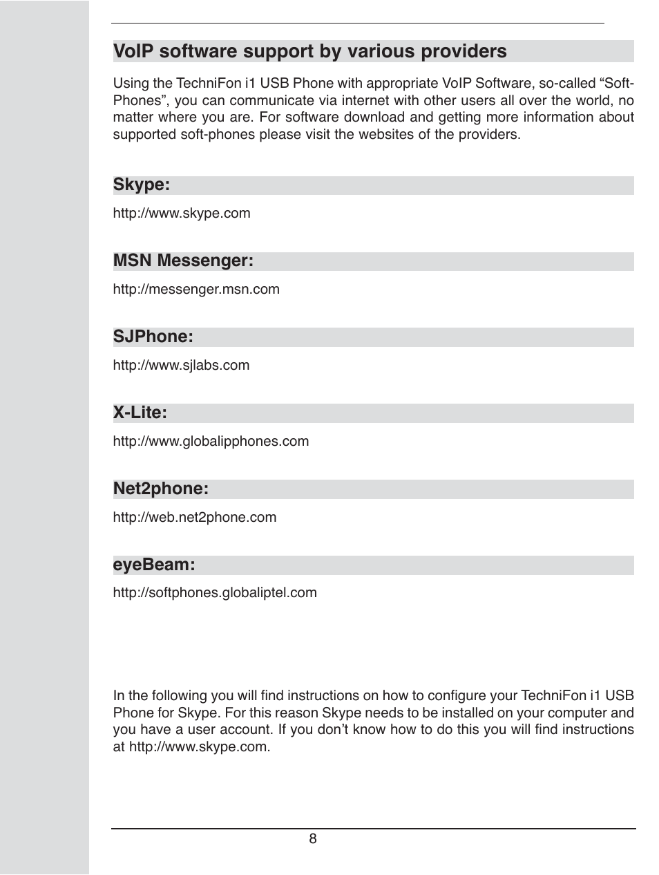Voip software support by various providers | TechniSat i1 User Manual | Page 8 / 16