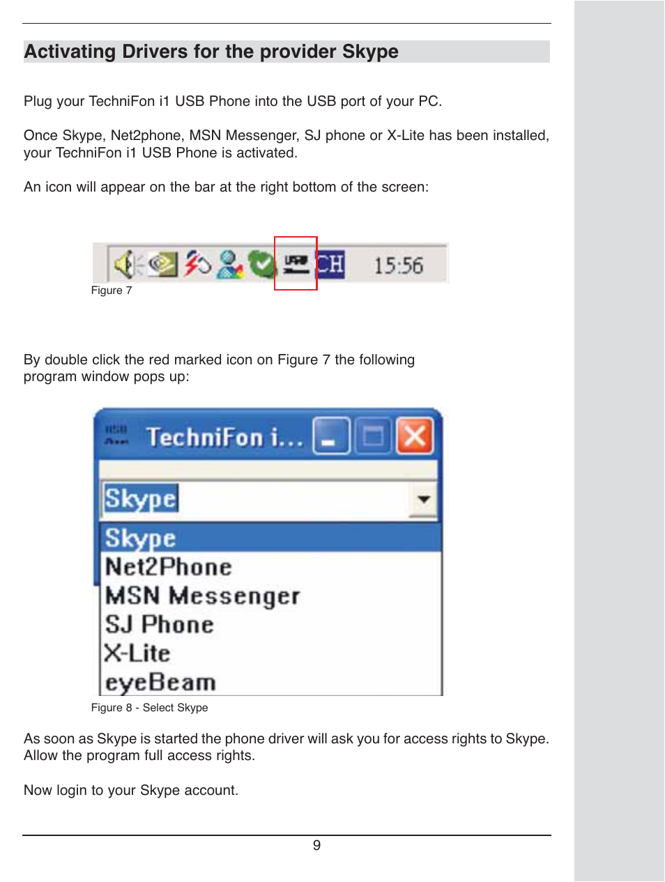 Activating drivers for the provider skype | TechniSat i1 User Manual | Page 9 / 16