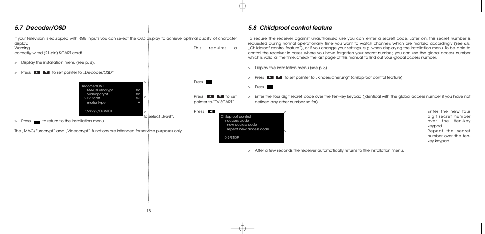 7 decoder/osd, 8 childproof control feature | TechniSat MultyFocus User Manual | Page 15 / 48