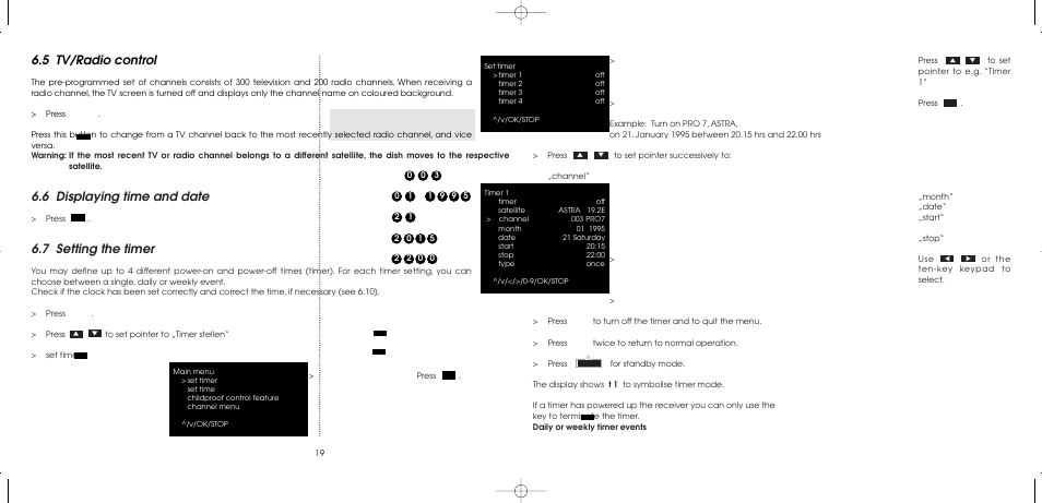 5 tv/radio control, 6 displaying time and date, 7 setting the timer | TechniSat MultyFocus User Manual | Page 19 / 48