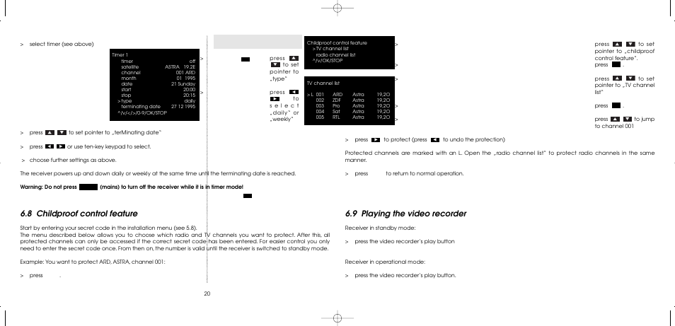 8 childproof control feature, 9 playing the video recorder | TechniSat MultyFocus User Manual | Page 20 / 48