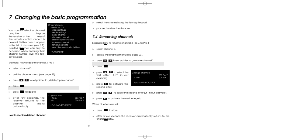 7 changing the basic programmation, 4 renaming channels | TechniSat MultyFocus User Manual | Page 23 / 48