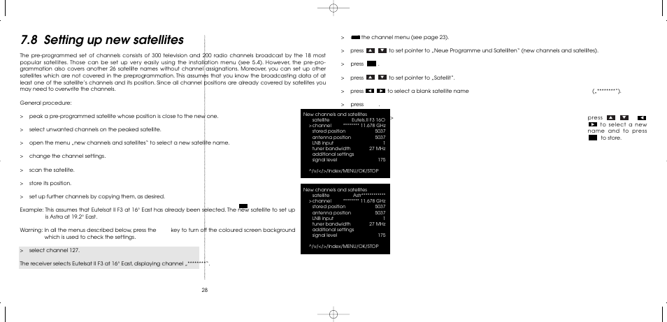 8 setting up new satellites | TechniSat MultyFocus User Manual | Page 28 / 48