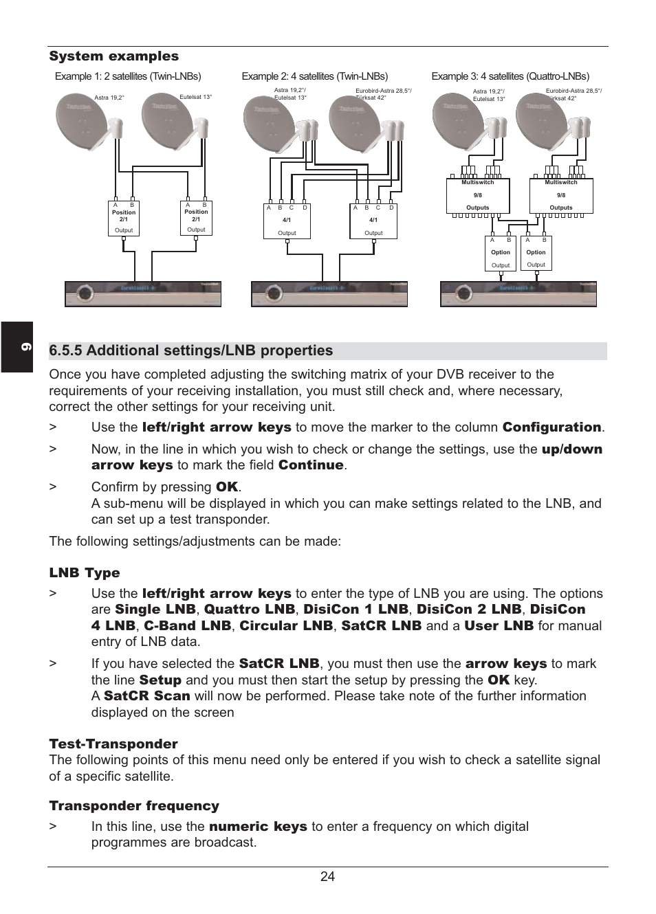 5 additional settings/lnb properties, System examples | TechniSat HD S2X User Manual | Page 24 / 92