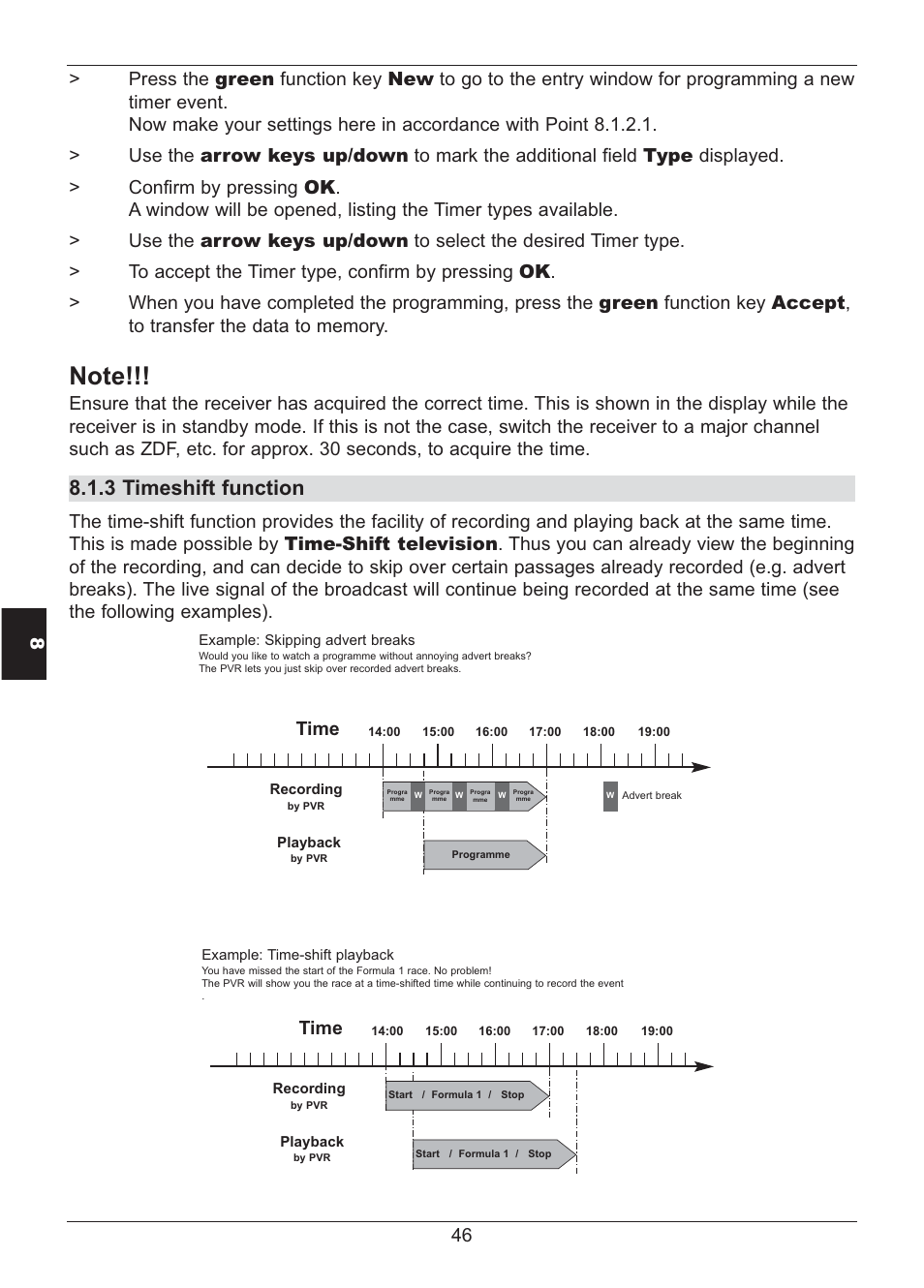 3 timeshift function, Time | TechniSat HD S2X User Manual | Page 46 / 92