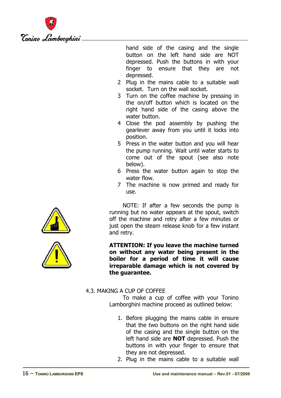 Tonino Lamborghini Espresso Maker User Manual | Page 16 / 30
