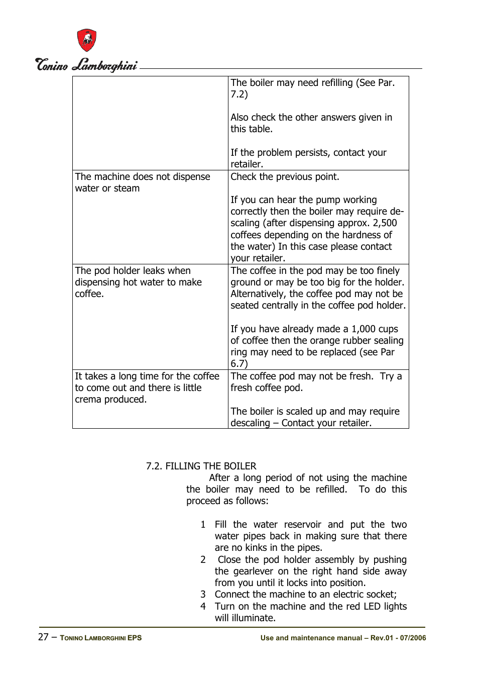 Tonino Lamborghini Espresso Maker User Manual | Page 27 / 30