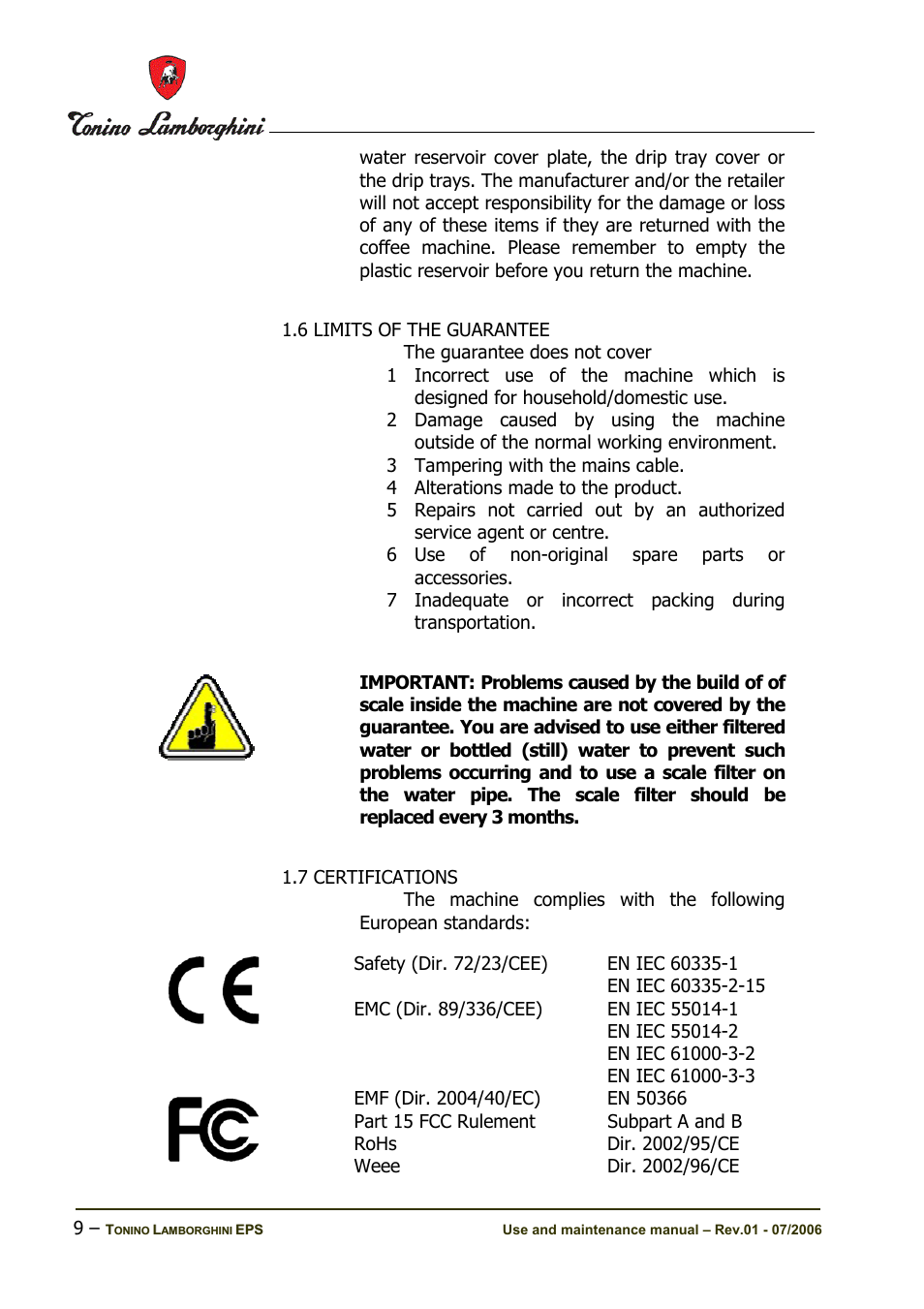 Tonino Lamborghini Espresso Maker User Manual | Page 9 / 30