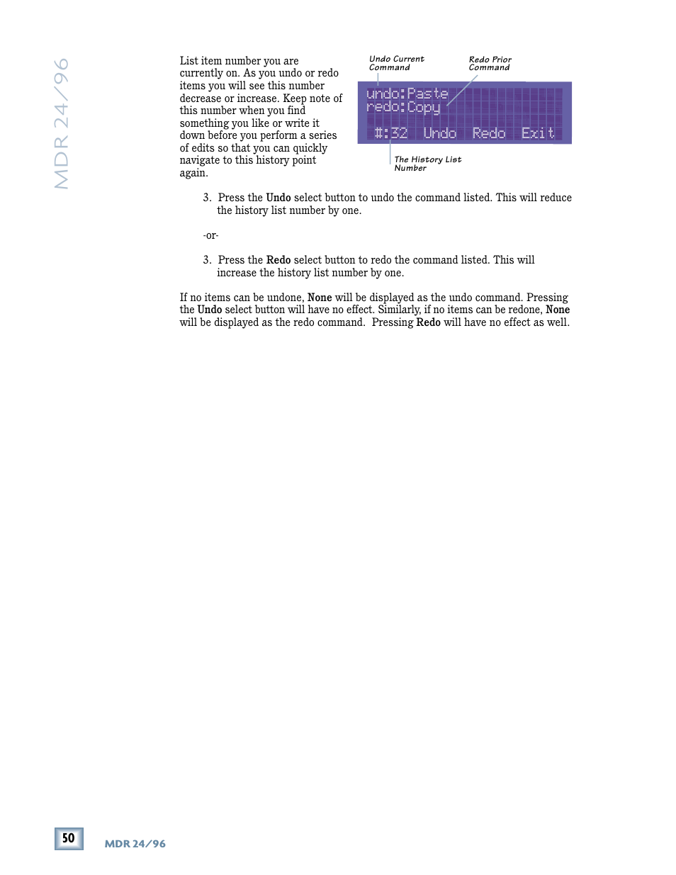 Mdr 24/ 96, Undo:paste redo:copy #:32 undo redo exit | Tonino Lamborghini OperationGuide MDR24/96 User Manual | Page 14 / 36