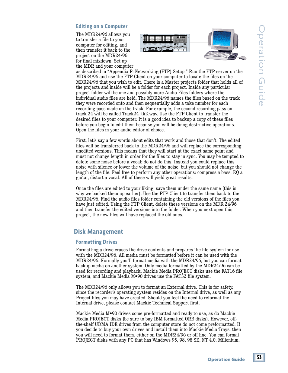 Oper a tion guide, Disk management, Editing on a computer | Formatting drives | Tonino Lamborghini OperationGuide MDR24/96 User Manual | Page 17 / 36