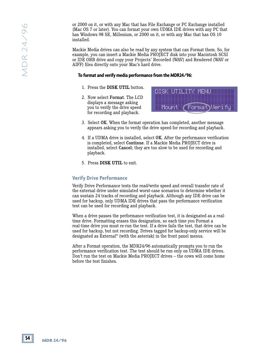 Mdr 24/ 96, Disk utility menu mount format verify | Tonino Lamborghini OperationGuide MDR24/96 User Manual | Page 18 / 36