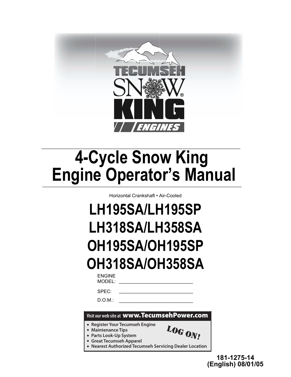 Tecumseh SNOW KING LH195SA User Manual | 32 pages
