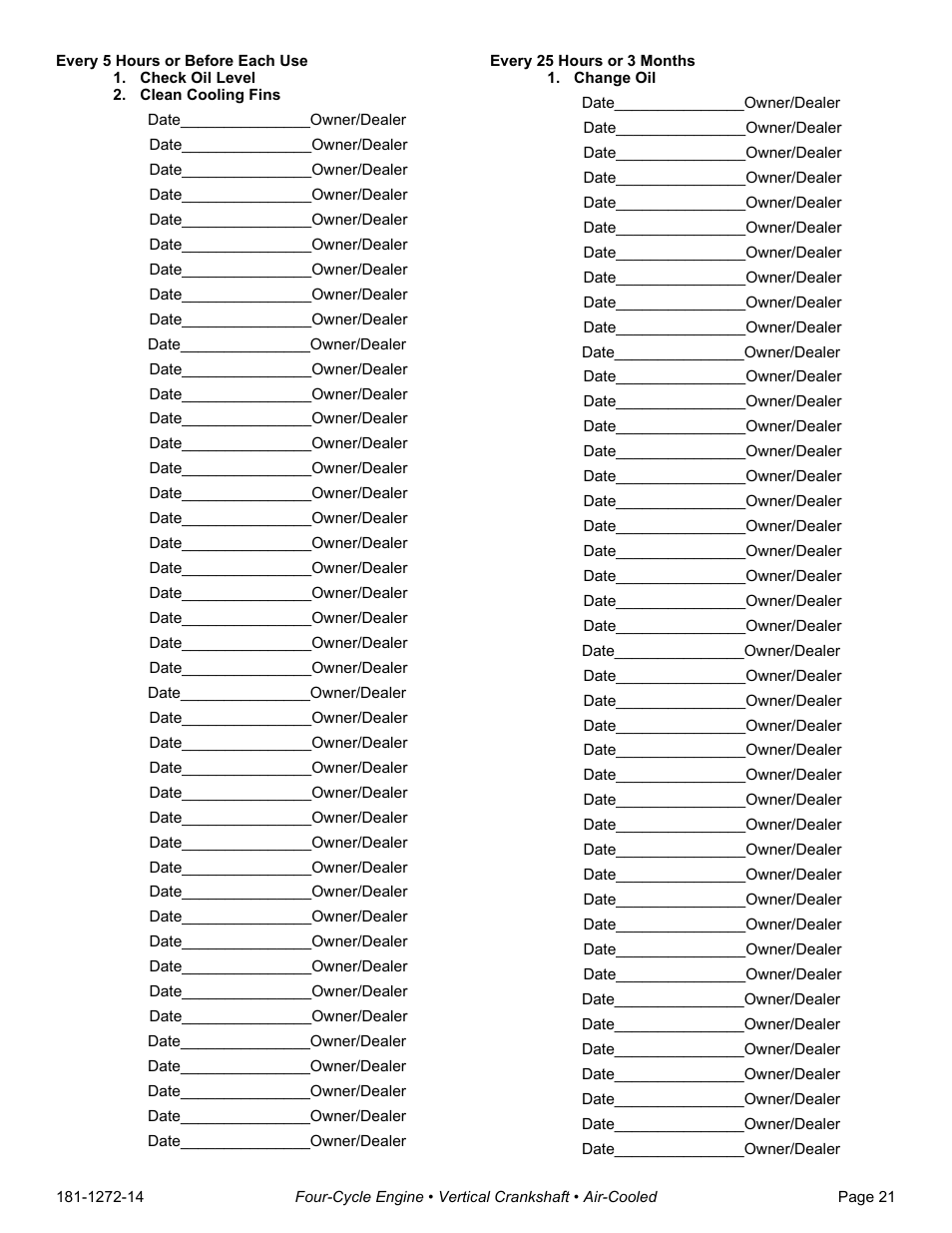 Check oil level, Clean cooling fins, Change oil | Tecumseh OV195EA User Manual | Page 23 / 32