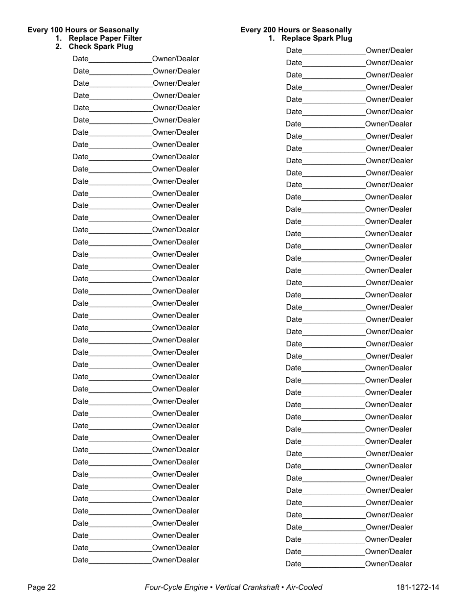 Replace paper filter, Check spark plug, Replace spark plug | Tecumseh OV195EA User Manual | Page 24 / 32
