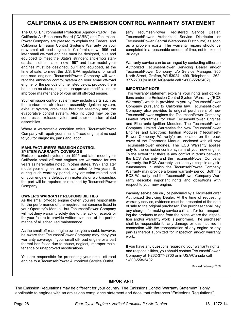 Tecumseh OV195EA User Manual | Page 30 / 32