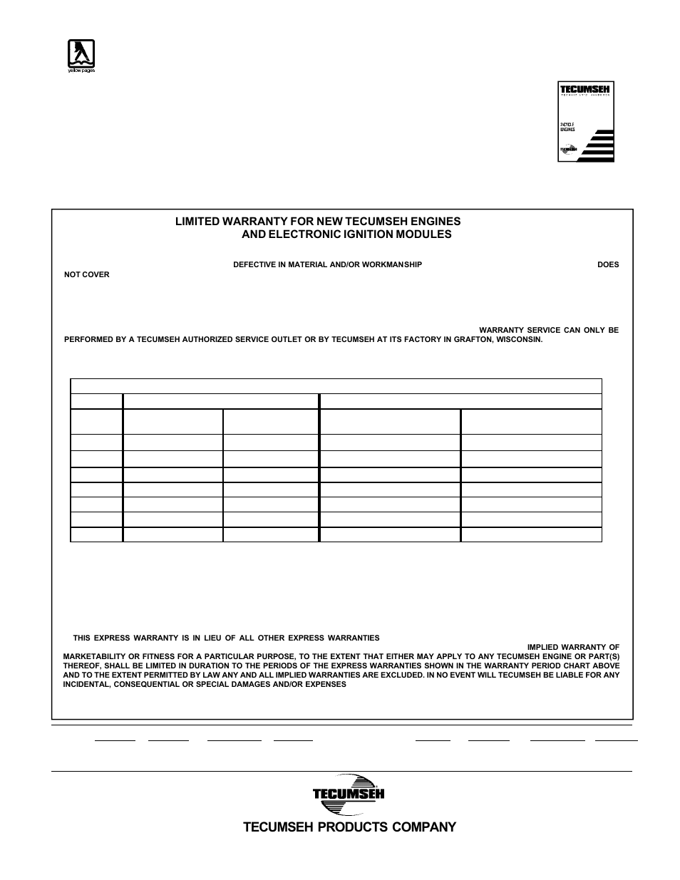 Warranty and repair tecumseh products company | Tecumseh 850 User Manual | Page 6 / 8