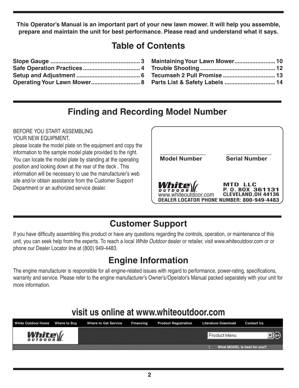 Tecumseh 105 User Manual | Page 2 / 16