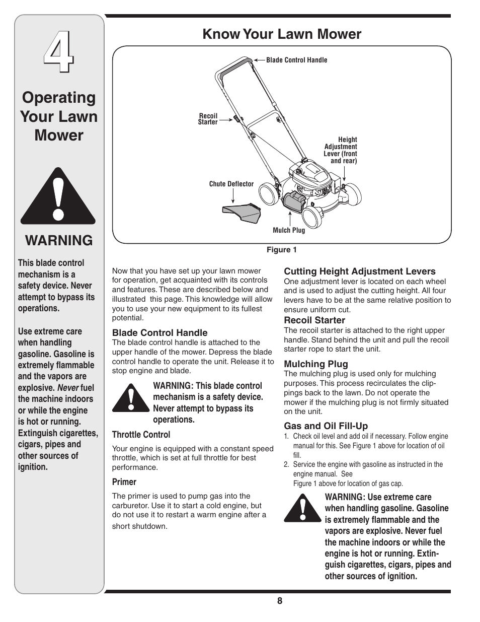 Operating your lawn mower, Know your lawn mower, Warning | Tecumseh 105 User Manual | Page 8 / 16