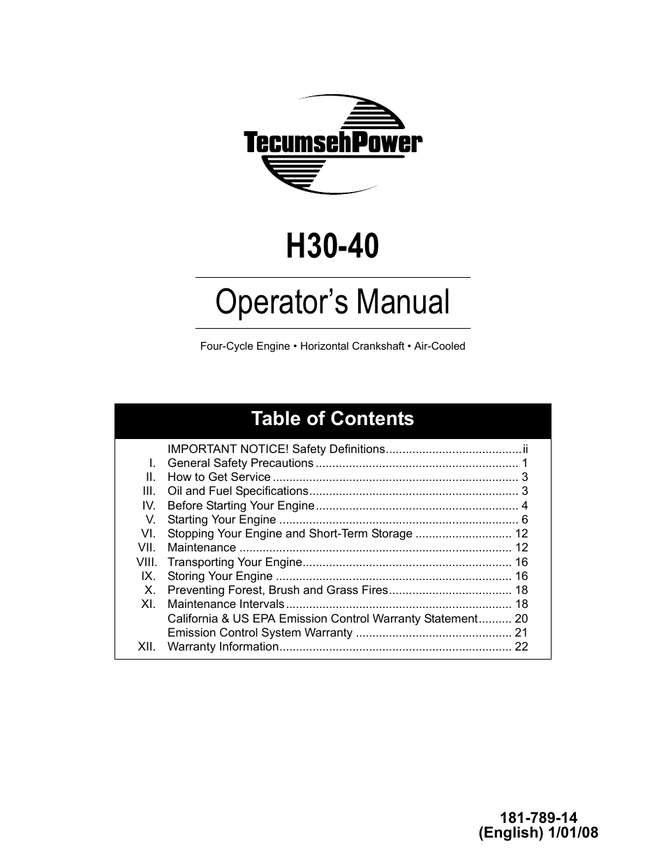 Tecumseh H30-40 User Manual | 24 pages