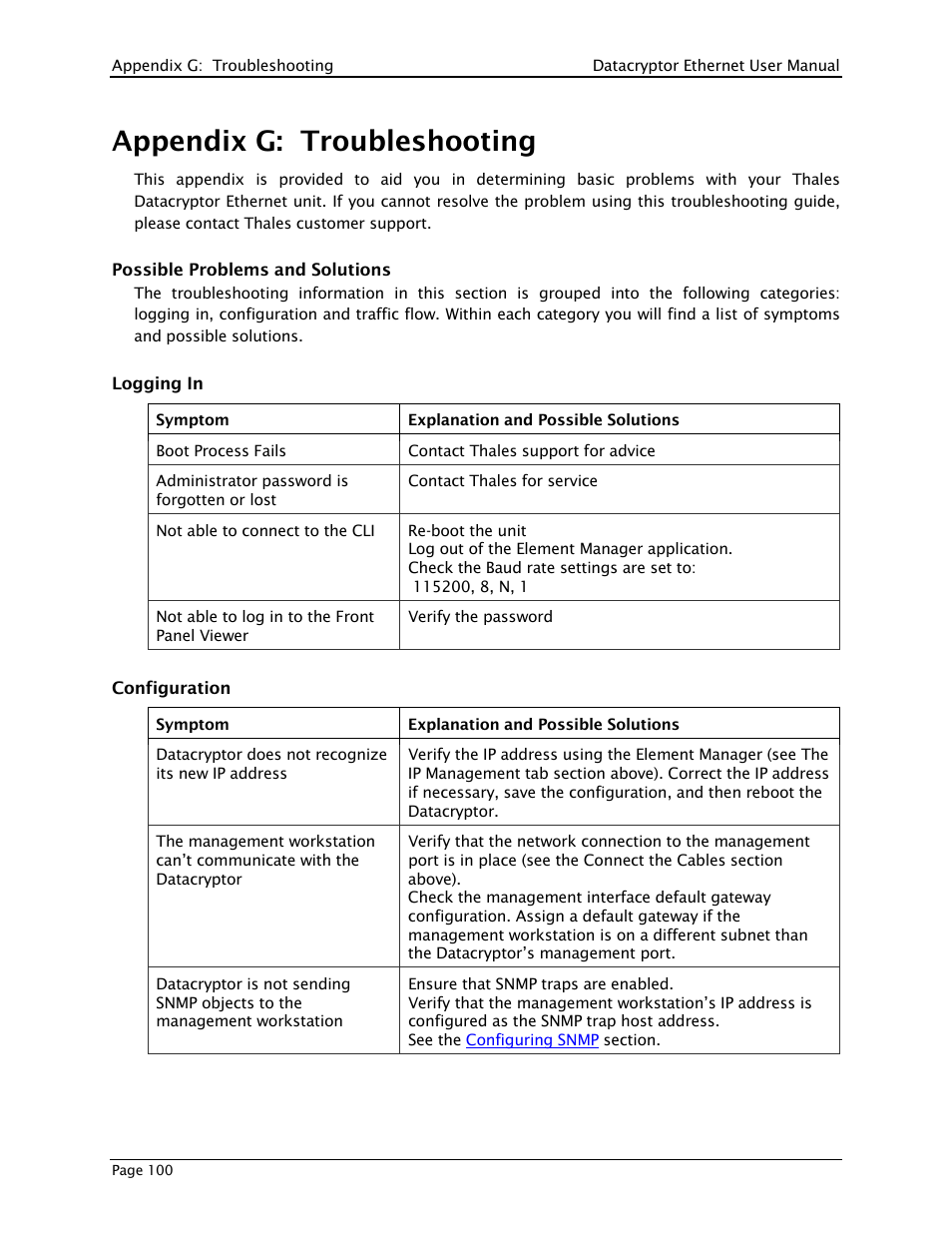 Appendix g: troubleshooting | THALES DATACRYPTOR User Manual | Page 100 / 134