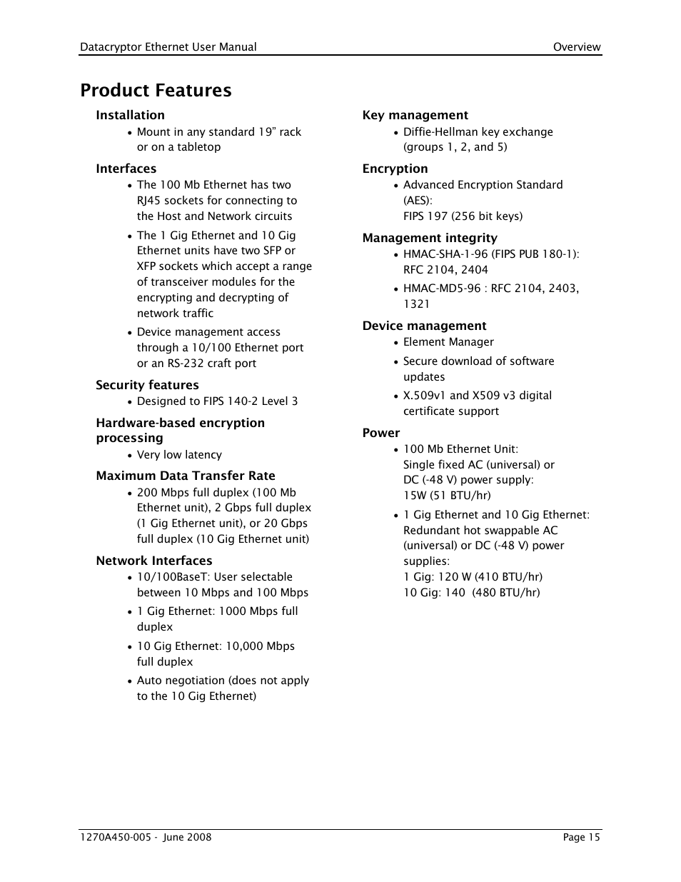 Product features | THALES DATACRYPTOR User Manual | Page 15 / 134