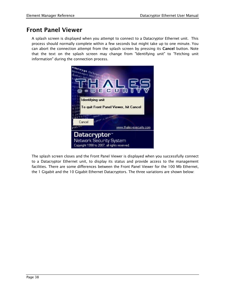 Front panel viewer | THALES DATACRYPTOR User Manual | Page 38 / 134