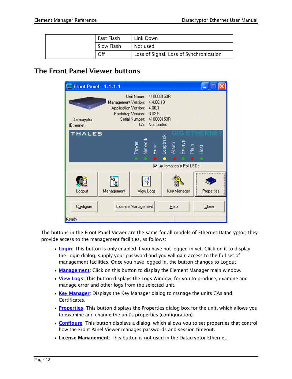 The front panel viewer buttons | THALES DATACRYPTOR User Manual | Page 42 / 134