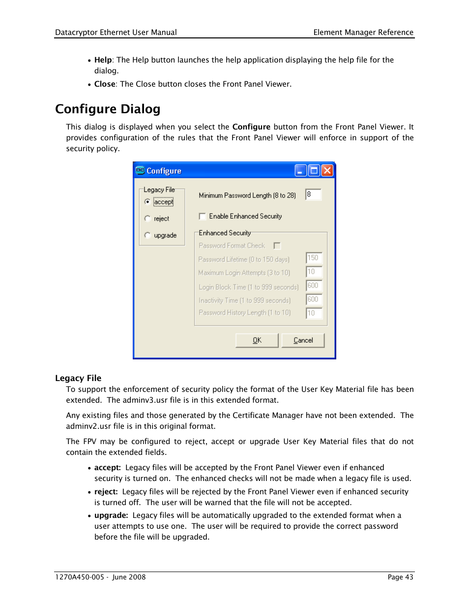 Configure dialog, Configure | THALES DATACRYPTOR User Manual | Page 43 / 134
