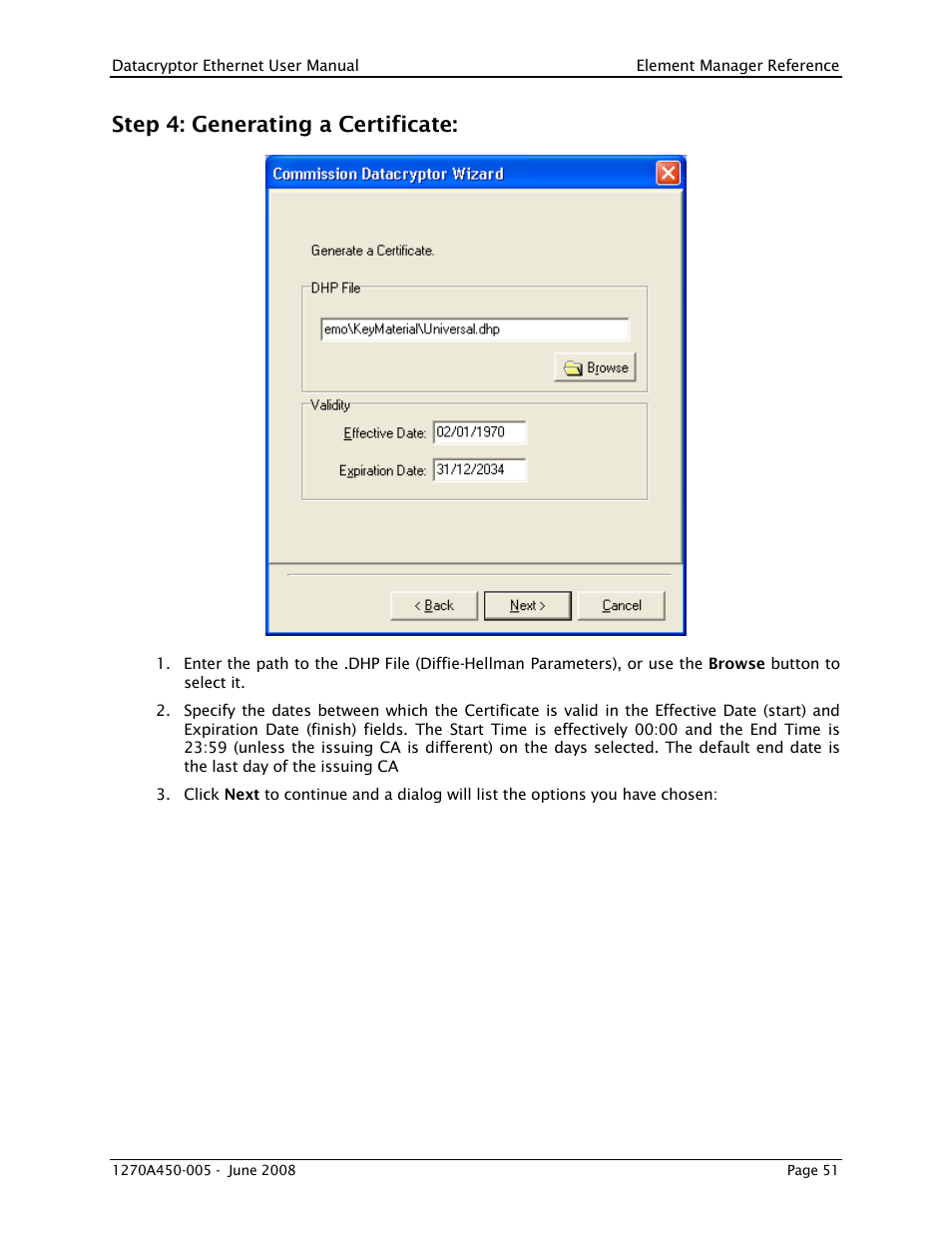 Step 4: generating a certificate | THALES DATACRYPTOR User Manual | Page 51 / 134