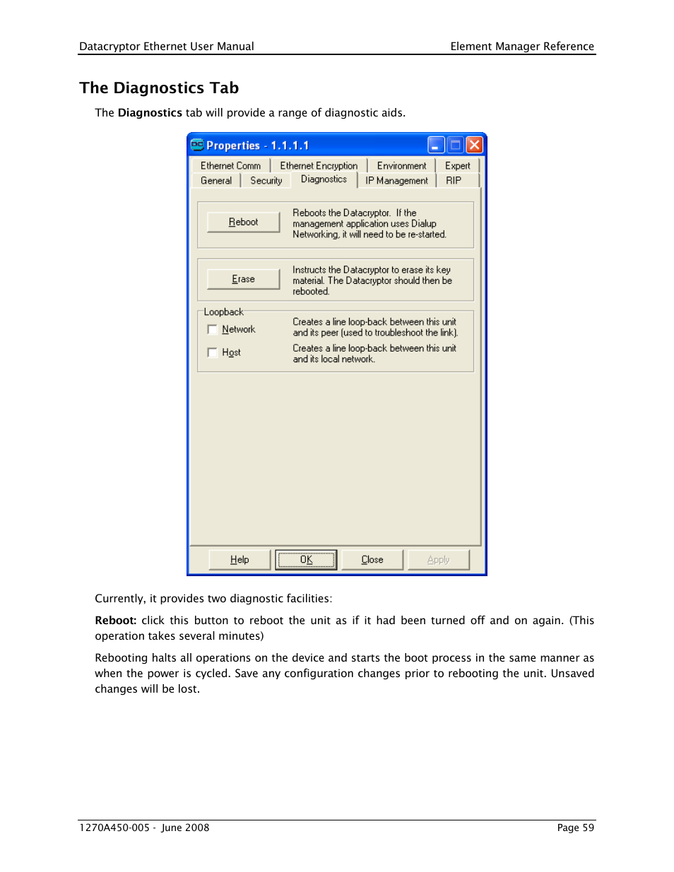 The diagnostics tab | THALES DATACRYPTOR User Manual | Page 59 / 134