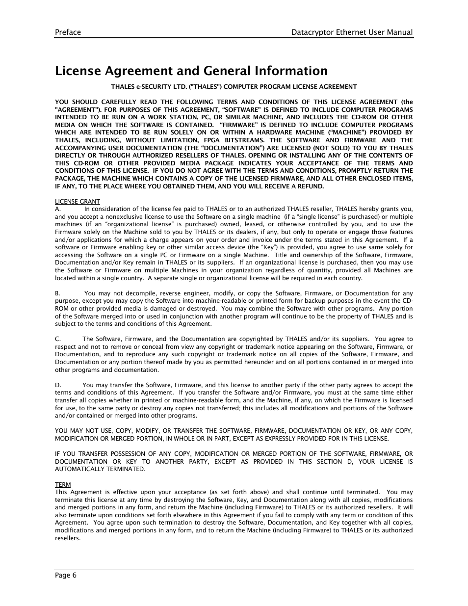License agreement and general information | THALES DATACRYPTOR User Manual | Page 6 / 134