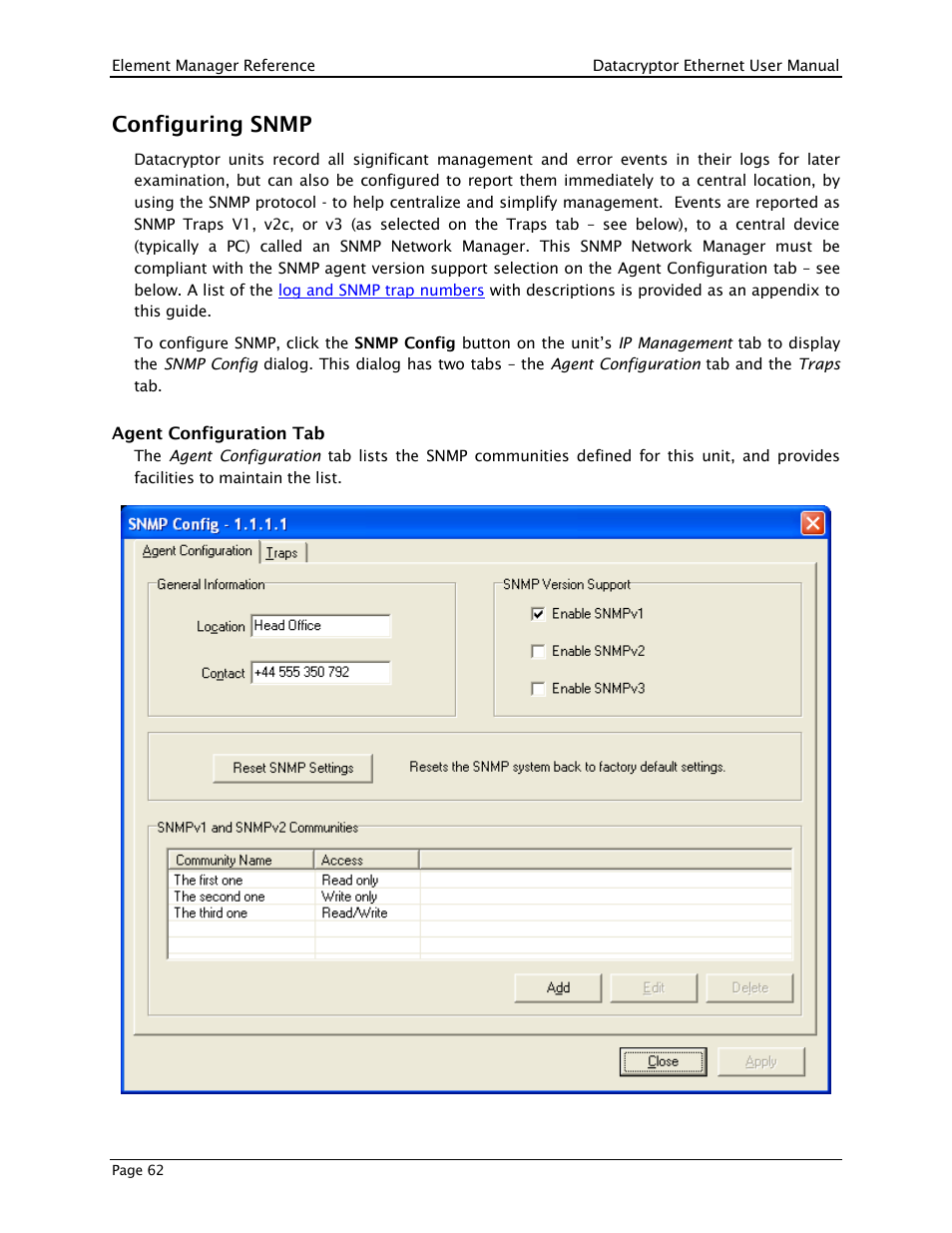 Configuring snmp | THALES DATACRYPTOR User Manual | Page 62 / 134