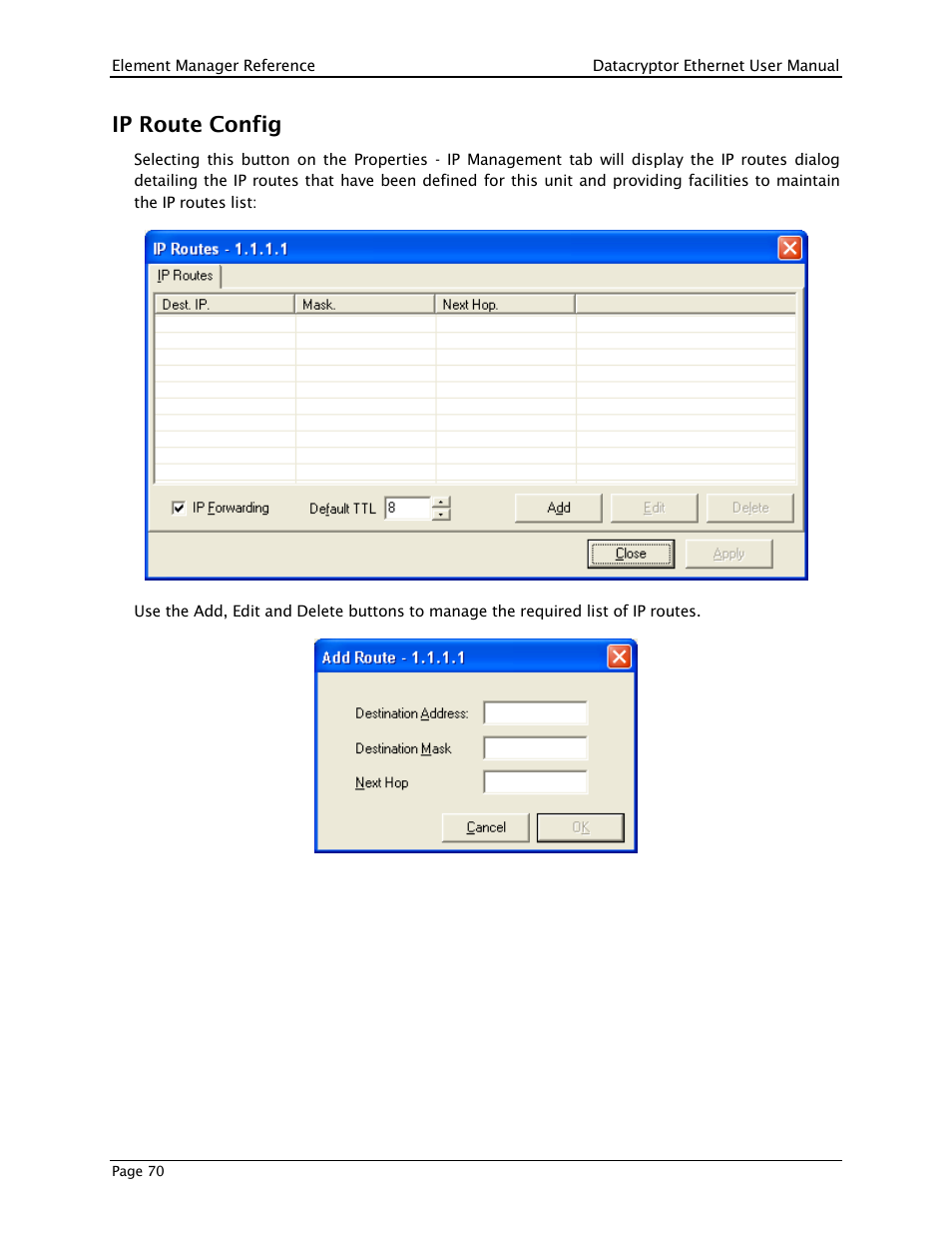 Ip route config | THALES DATACRYPTOR User Manual | Page 70 / 134